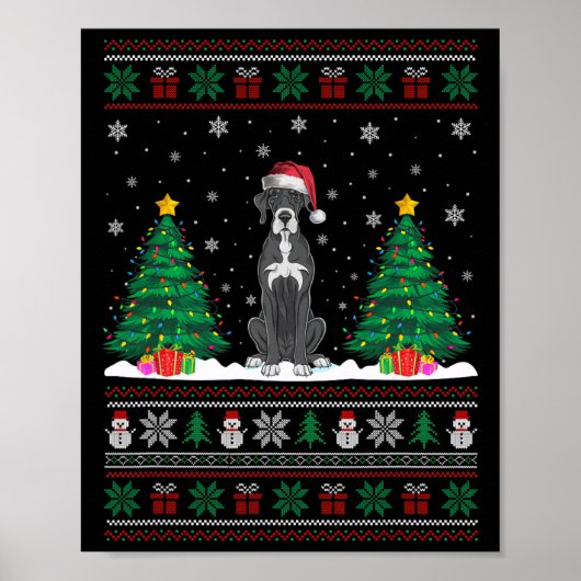 Weihnachtsmannmütze Great Dane Hund Weihnachtsbaum Poster (Vorne)