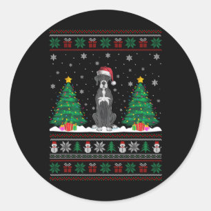 Weihnachtsmannmütze Great Dane Hund Weihnachtsbaum Runder Aufkleber