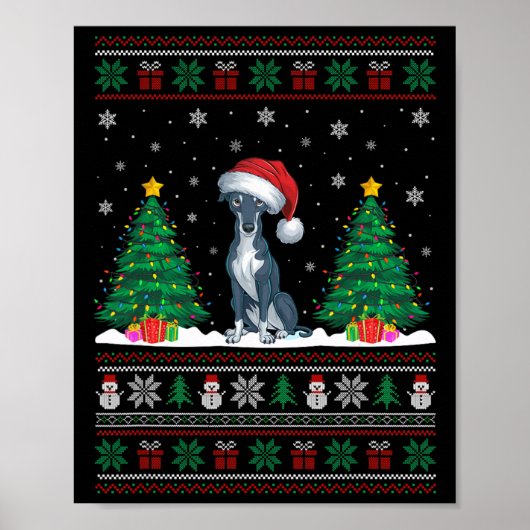 Weihnachtsmannmütze Greyhound Hund Weihnachtsbaum  Poster (Vorne)