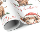 Weihnachtsmannmütze Highland Cow Script Frohe Weih Geschenkpapier (Rolleneckpunkt)