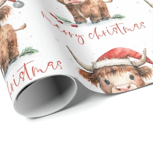 Weihnachtsmannmütze Highland Cow Script Frohe Weih Geschenkpapier (Rolleneckpunkt)