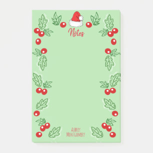 Weihnachtsmannmütze & Holly Berries   PERSONALISIE Post-it Klebezettel