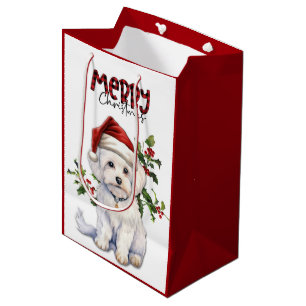 Weihnachtsmannmütze Holly Maltese Dog Weihnachten Mittlere Geschenktüte