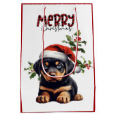 Weihnachtsmannmütze Holly Rottweiler Welpe Weihnac Mittlere Geschenktüte (Rückseite)