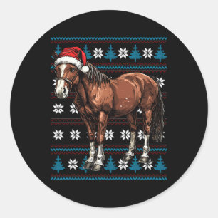 Weihnachtsmannmütze Horse Lovers Ugly Christmas Sw Runder Aufkleber