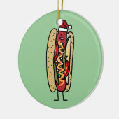 Weihnachtsmannmütze Hotdog Chicago-Art Weihnachts Keramikornament (Links)