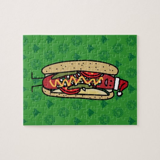 Weihnachtsmannmütze Hotdog Chicago-Art Weihnachts Puzzle (Horizontal)