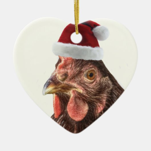 Weihnachtsmannmütze-Huhn Keramikornament (Vorne)