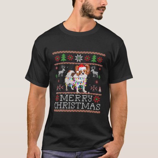 Weihnachtsmannmütze Hund Weihnachtsbaum Lichter We T-Shirt (Vorderseite)