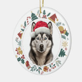 Weihnachtsmannmütze Husky Dog Weihnachtsfotos Wraa Keramik Ornament (Links)