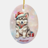 Weihnachtsmannmütze Husky Puppy Grandson Keramik Ornament (Vorne)