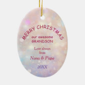 Weihnachtsmannmütze Husky Puppy Grandson Keramik Ornament (Hinten)