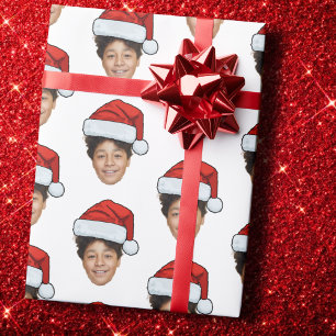Weihnachtsmannmütze Individuelles Gesicht Foto Wei Geschenkpapier