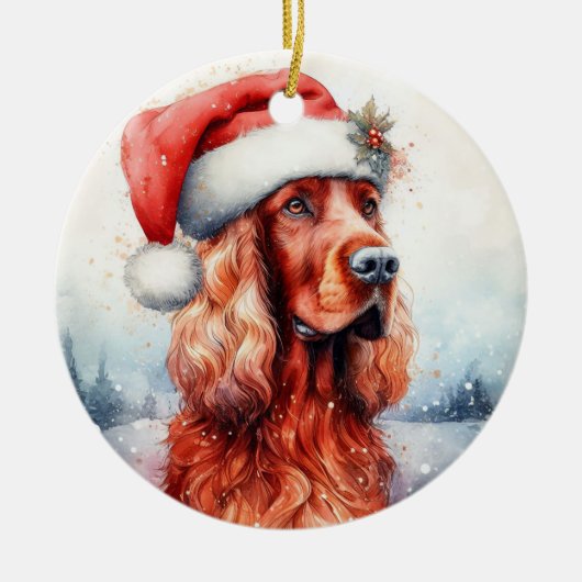 Weihnachtsmannmütze Irish Setter Dog Weihnachten Keramik Ornament (Vorne)
