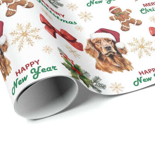 Weihnachtsmannmütze Irish Setter Hund Weihnachten Geschenkpapier (Rolleneckpunkt)