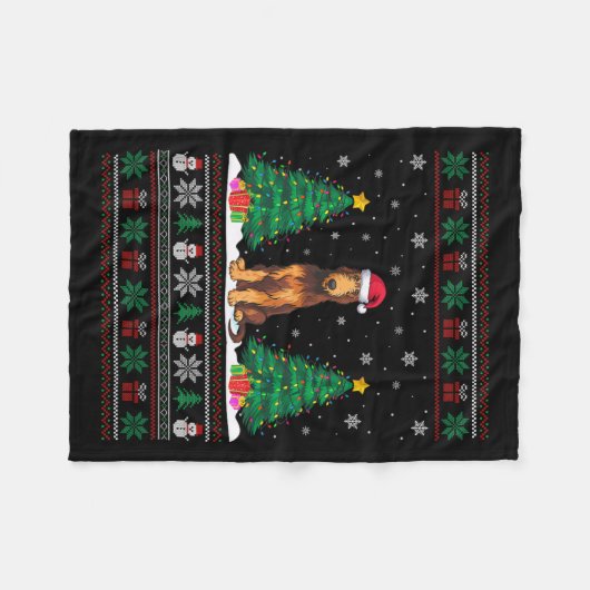 Weihnachtsmannmütze Irish Wolfhound Dog Xmas Tree  Fleecedecke (Vorderseite (Horizontal))