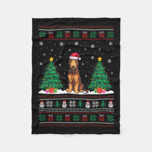 Weihnachtsmannmütze Irish Wolfhound Dog Xmas Tree Fleecedecke (Vorderseite)
