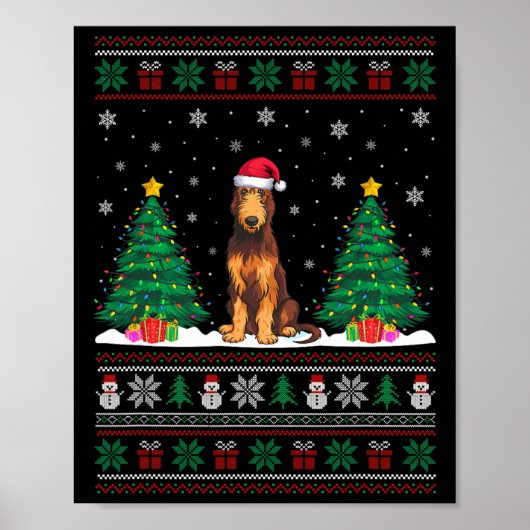 Weihnachtsmannmütze Irish Wolfhound Dog Xmas Tree  Poster (Vorne)