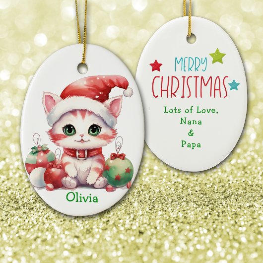 Weihnachtsmannmütze Kitten Kinder Keramik Ornament