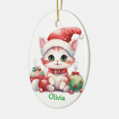 Weihnachtsmannmütze Kitten Kinder Keramik Ornament (Links)