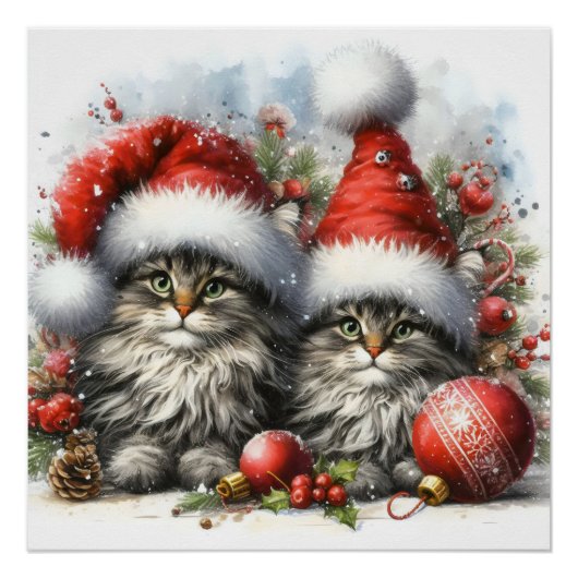 Weihnachtsmannmütze Kittens Weihnachten Poster (Vorderseite)