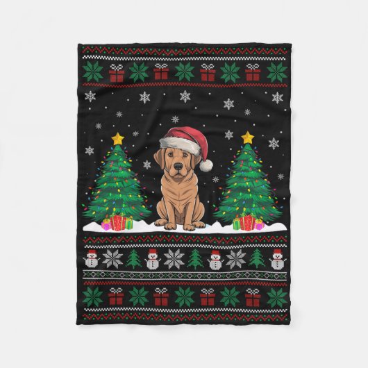 Weihnachtsmannmütze Labrador Hund Weihnachtsbaum L Fleecedecke (Vorderseite)