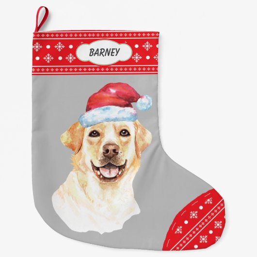 Weihnachtsmannmütze Labrador Retriever Snowflake B Großer Weihnachtsstrumpf (Vorderseite)