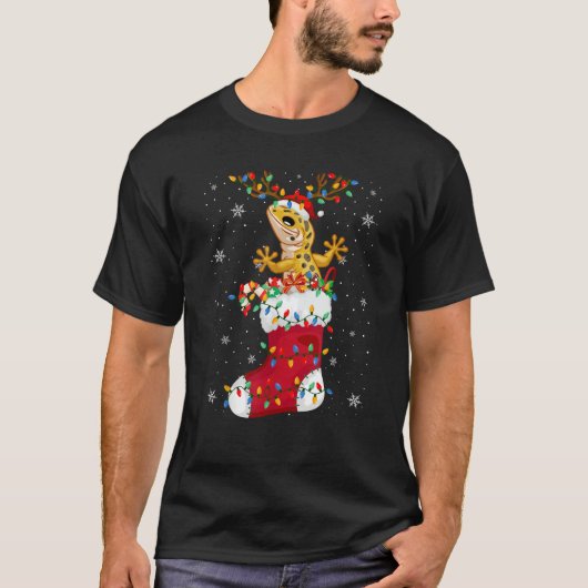 Weihnachtsmannmütze Leopard Gecko Tier in Socken X T-Shirt (Vorderseite)