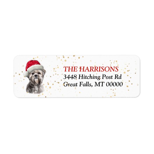 Weihnachtsmannmütze Lhasa Apso Dog Rücksendeadress (Vorne)