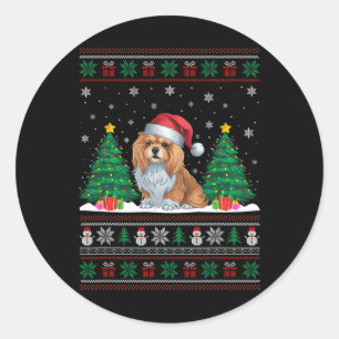Weihnachtsmannmütze Lhasa Apso Dog Weihnachtsbaum Runder Aufkleber