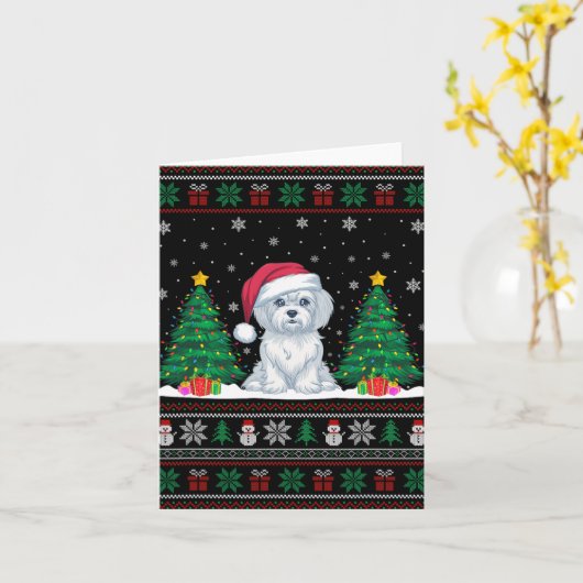 Weihnachtsmannmütze Malteser Hund Weihnachtsbaum L Karte (Gelbe Blume)