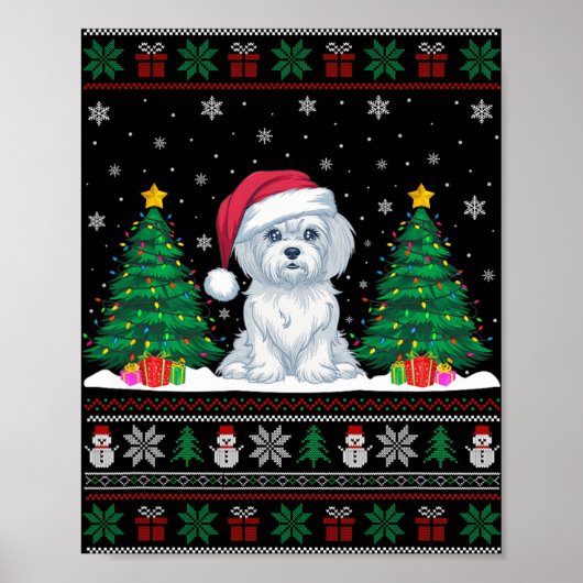 Weihnachtsmannmütze Malteser Hund Weihnachtsbaum L Poster (Vorne)