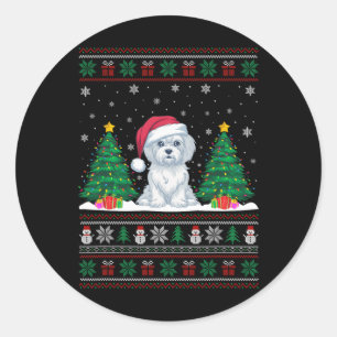 Weihnachtsmannmütze Malteser Hund Weihnachtsbaum L Runder Aufkleber