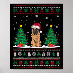 Weihnachtsmannmütze Mastiff Dog Weihnachtsbaum Leu Poster