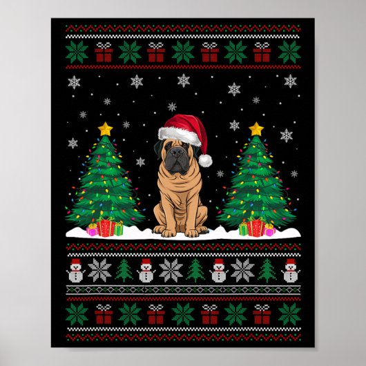 Weihnachtsmannmütze Mastiff Dog Weihnachtsbaum Leu Poster (Vorne)