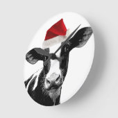 Weihnachtsmannmütze-Milchkuh Runde Wanduhr (Winkel)