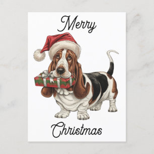 Weihnachtsmannmütze mit Basset personalisiert Feiertagspostkarte