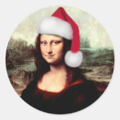 Weihnachtsmannmütze Mona Lisa Runder Aufkleber (Vorderseite)