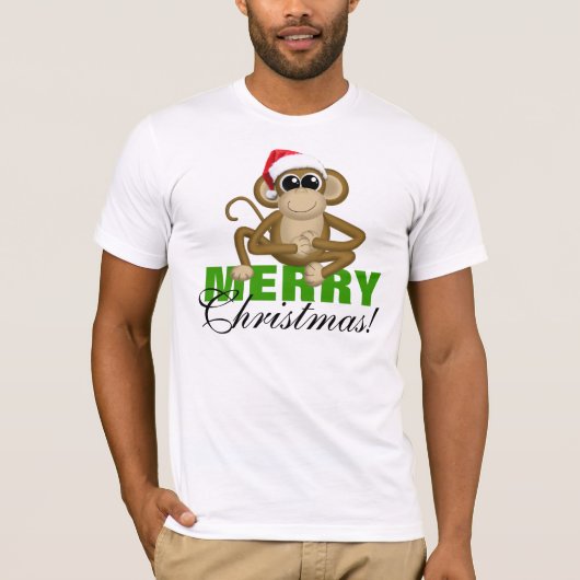 Weihnachtsmannmütze Monkey - "Frohe Weihnachten" W T-Shirt (Vorderseite)
