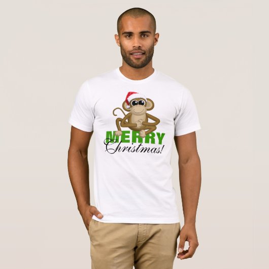 Weihnachtsmannmütze Monkey - "Frohe Weihnachten" W T-Shirt (Vorne ganz)