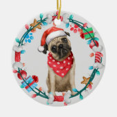 Weihnachtsmannmütze Mops Knochenkranz Keramik Ornament (Vorne)