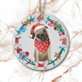 Weihnachtsmannmütze Mops Knochenkranz Keramik Ornament