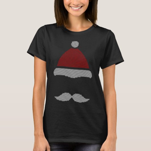 Weihnachtsmannmütze Mustache Ugly Christmas T-Shirt (Vorderseite)
