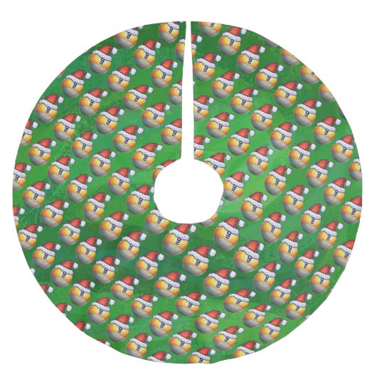 Weihnachtsmannmütze Nine Ball Pattern auf Grün Polyester Weihnachtsbaumdecke (Vorderseite)