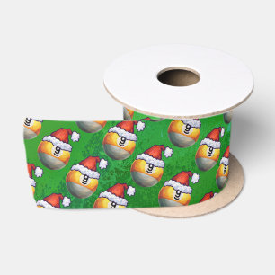 Weihnachtsmannmütze Nine Ball Pattern auf Grün Satinband