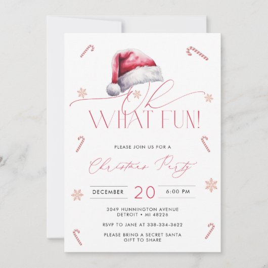 Weihnachtsmannmütze Oh, was Spaß Weihnachten Party Einladung (Vorderseite)