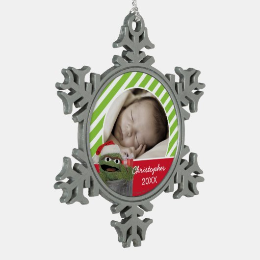 Weihnachtsmannmütze Oscar der Grouch | Name hinzuf Schneeflocken Zinn-Ornament (Links)