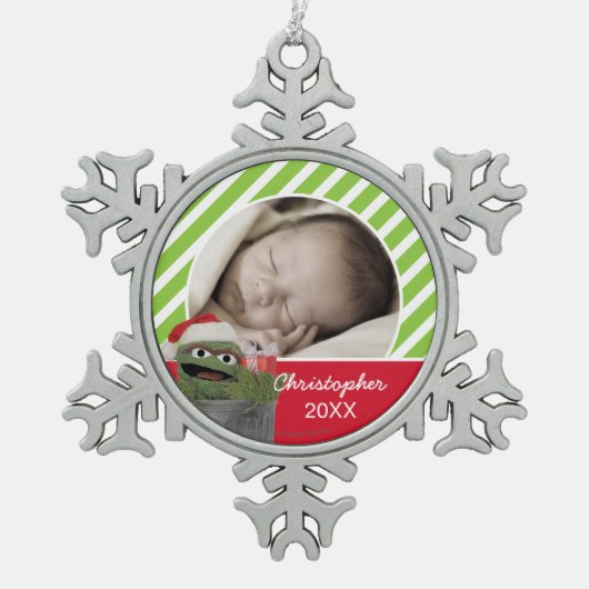 Weihnachtsmannmütze Oscar der Grouch | Name hinzuf Schneeflocken Zinn-Ornament (Vorderseite)