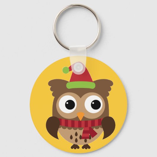 Weihnachtsmannmütze Owl mit Red Scarf Button Schlü Schlüsselanhänger (Vorderseite)