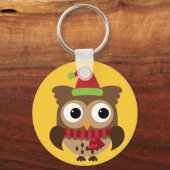 Weihnachtsmannmütze Owl mit Red Scarf Button Schlü Schlüsselanhänger (Vorderseite)